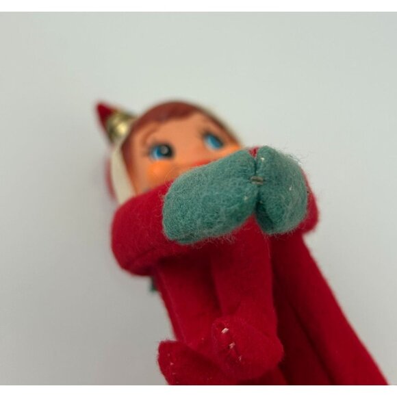Vintage Rubber Face Knee Hugger Elf Figure Christmas Holiday Blue Eyes Bell READ - Picture 11 of 13